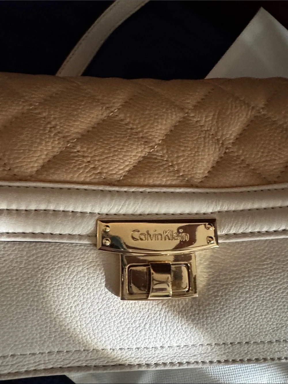 Calvin Klein Cream and Tan Quilted Flap Crossbody